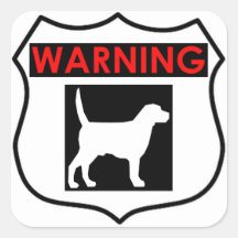 WARNING DOG GLOSSY SQUARE STICKER