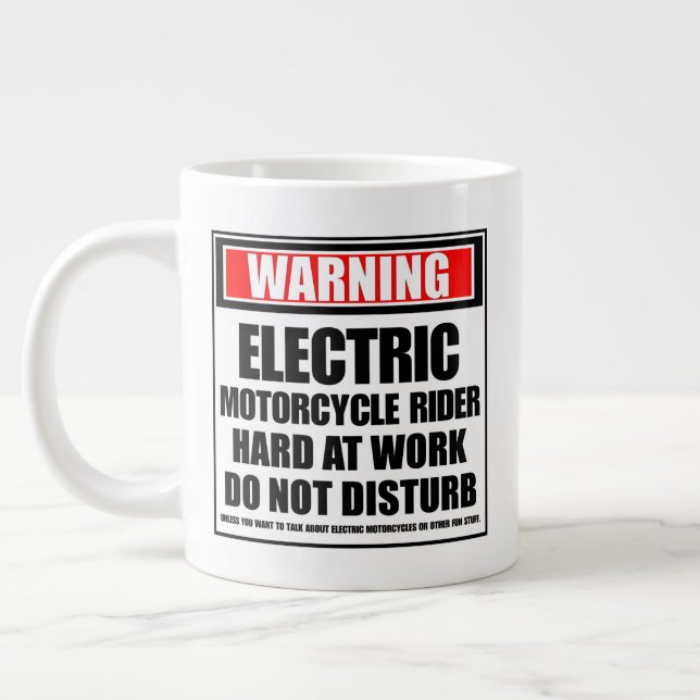 Warning Electric Motorcycle Rider Hard At Work Large Coffee Mug (Left)