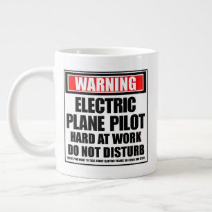 Warning Electric Plane Pilot Hard At Work Large Coffee Mug