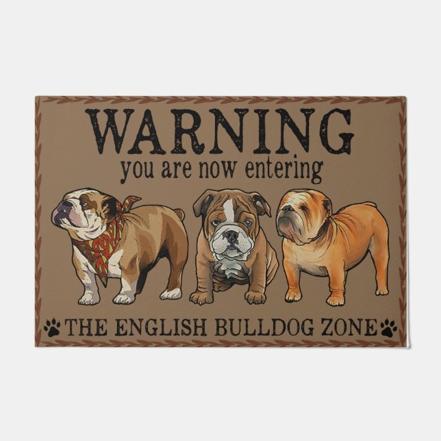 Warning English Bulldog Doormat, Bulldog Lover Mat (Front)