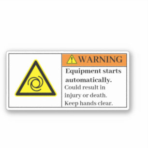 Warning Equipment Starts Automatically Label