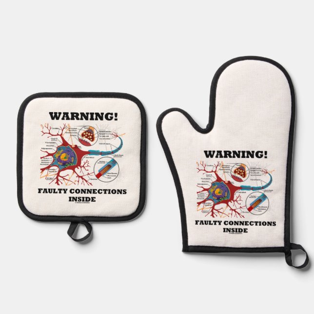 Warning! Faulty Connections Inside Neuron Synapse Oven Mitt & Pot Holder Set (Front)