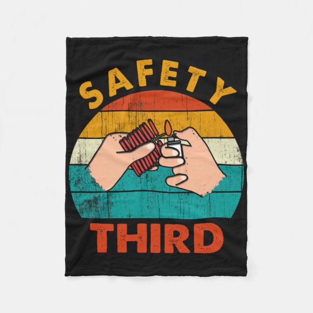 Warning Fireworks Firecrackers Safety Third 4th Of Fleece Blanket (Front)