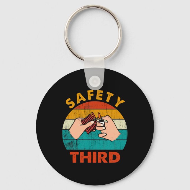 Warning Fireworks Firecrackers Safety Third 4th Of Key Ring (Front)