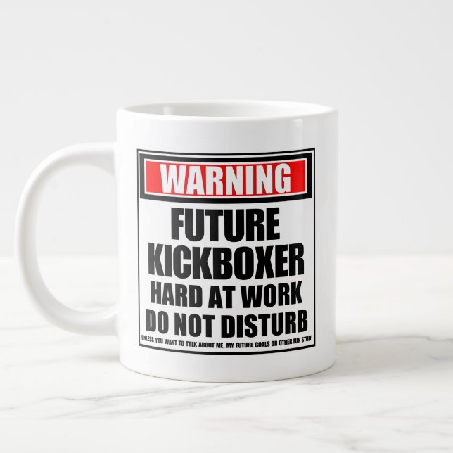 Warning Future Kickboxer Hard At Work Large Coffee Mug (Left)