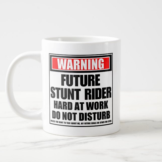 Warning Future Stunt Rider Hard At Work Large Coffee Mug (Left)
