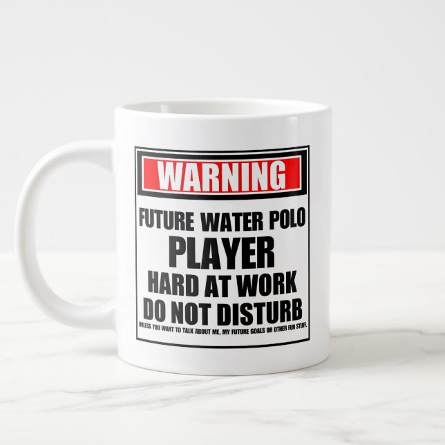 Warning Future Water Polo Player Hard At Work Large Coffee Mug (Left)