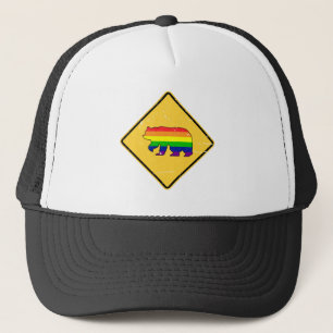Warning! (Gay) Bear Crossing - distressed Trucker Hat