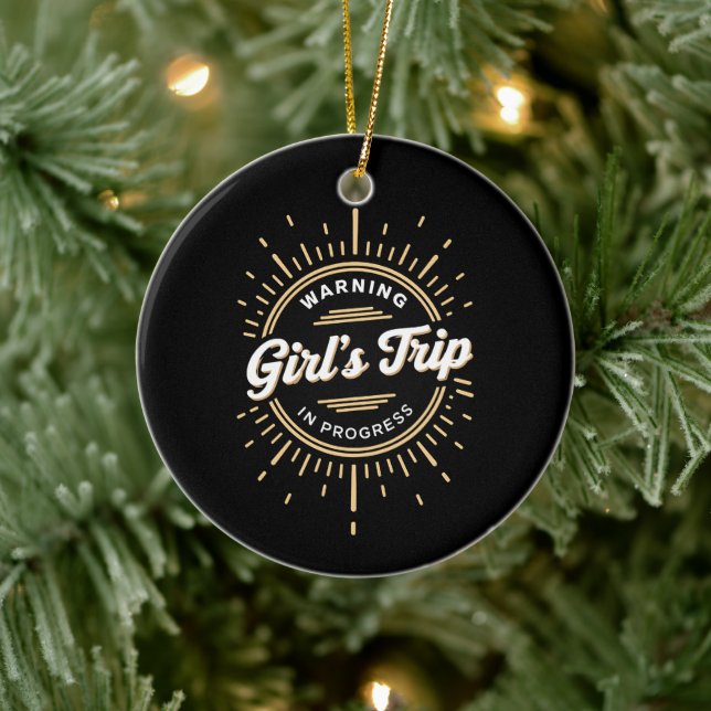 Warning Girls Trip in Progress Summer Vacation Ceramic Tree Decoration (Tree)