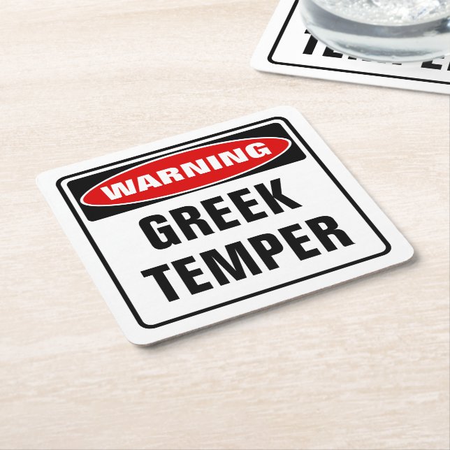 Warning Greek Temper Square Paper Coaster (Angled)