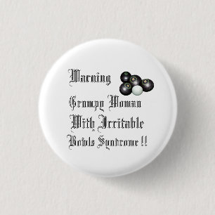 Warning Grumpy Bowls Woman With Irritable Bowls, 3 Cm Round Badge