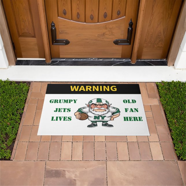 Warning Grumpy Old Jets Fan Lives Here Doormat (Outdoor)