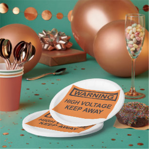 Warning High Voltage Keep Away Sign Paper Plate