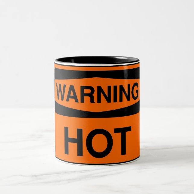 warning hot Two-Tone coffee mug (Center)