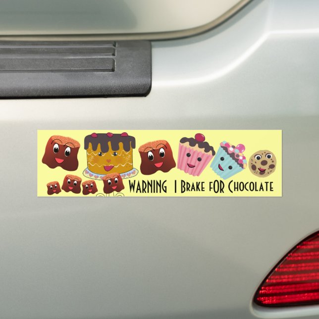WARNING I brake FOR Chocolate Chibi - Bumper Sticker (On Car)