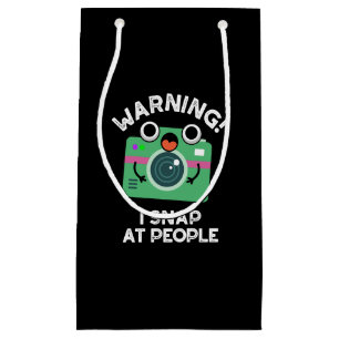 Warning I Shap At People Funny Camera Pun Dark BG Small Gift Bag