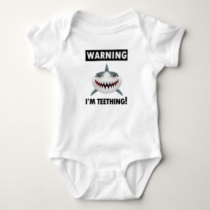 Warning I'm Teething Funny Shark Baby Bodysuit
