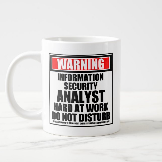 Warning Information Security Analyst Hard At Work Large Coffee Mug (Left)