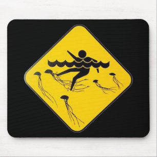 Warning Jellyfish in Water-Street sign Mouse Mat