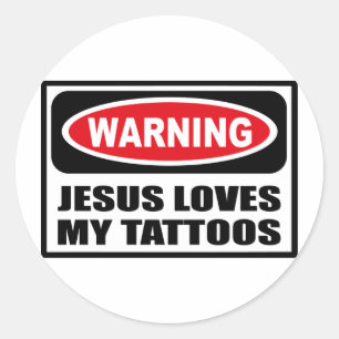 Warning JESUS LOVES MY TATTOOS Sticker