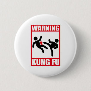 warning kung fu 6 cm round badge