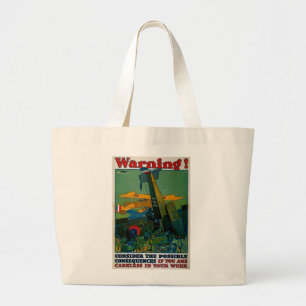 Warning! Large Tote Bag