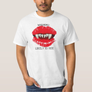 WARNING LIKELY TO BITE VAMPIRE LIPS PRINT T-Shirt