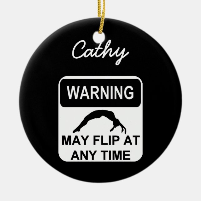 Warning may flip gymnast ornament (Front)
