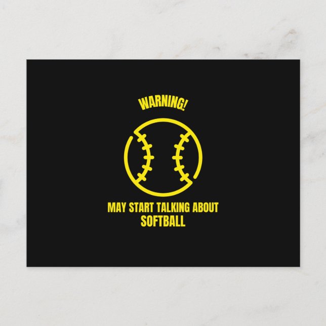 Warning may start talking about softball funny bas postcard (Front)