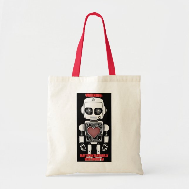 Warning: May Talk About AI Budget Tote Bag (Front)