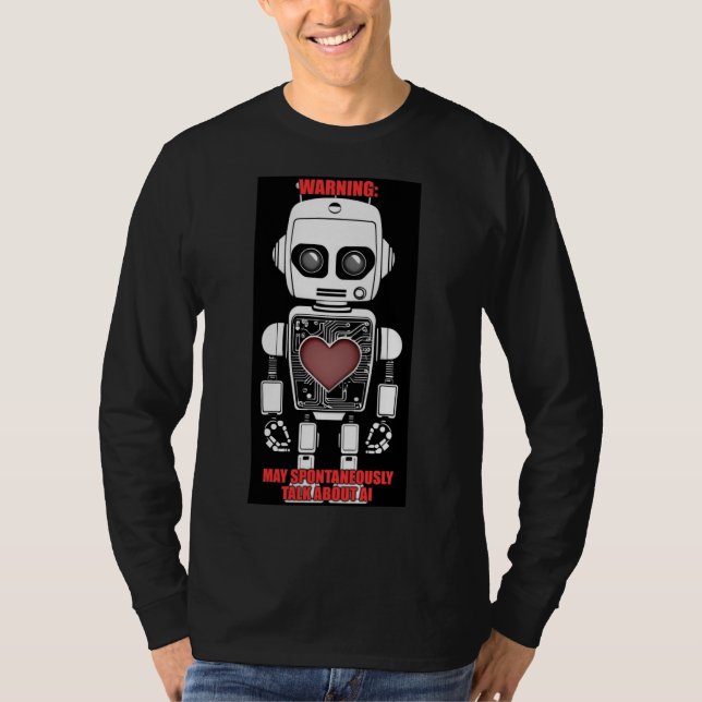 Warning: May Talk About AI Men's Black Long Sleeve T-Shirt (Front)