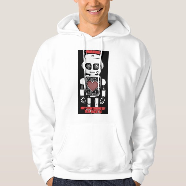 Warning: May Talk About AI Men's White  Hoodie (Front)