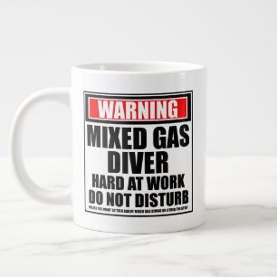Warning Mixed Gas Diver Hard At Work Large Coffee Mug