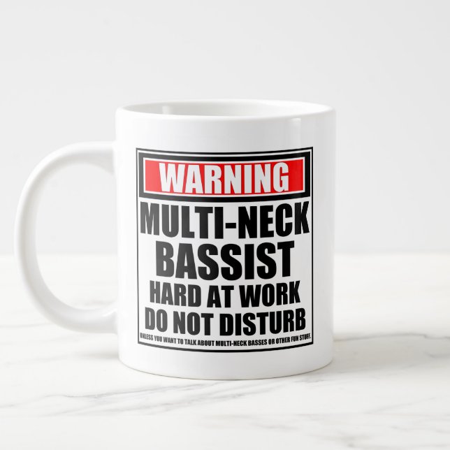 Warning Multi-Neck Bassist Hard At Work Large Coffee Mug (Left)