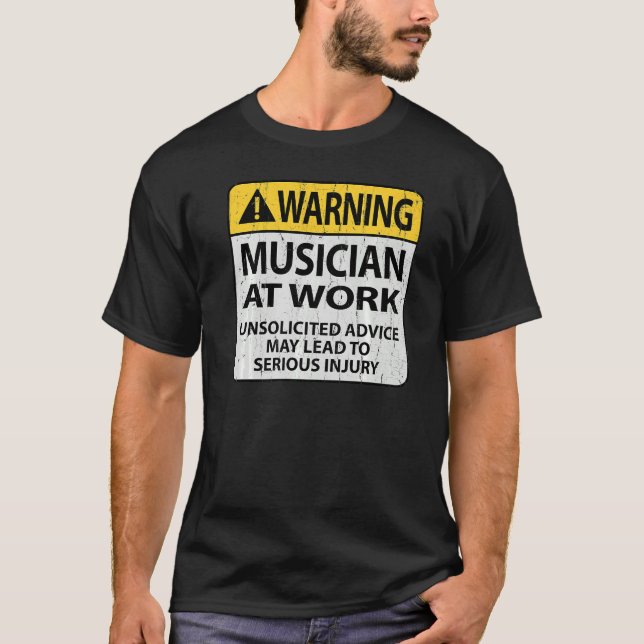 Warning Musician At Work  V neck For Men Women T-Shirt (Front)