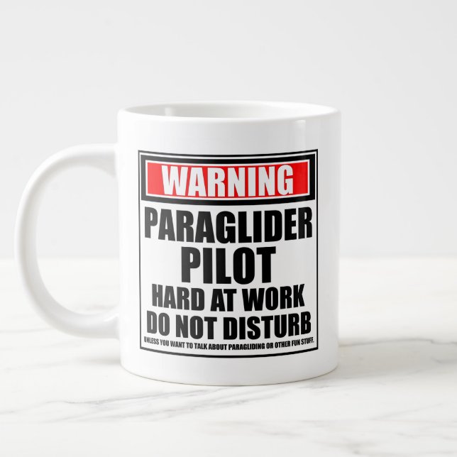 Warning Paraglider Pilot Hard At Work Large Coffee Mug (Left)