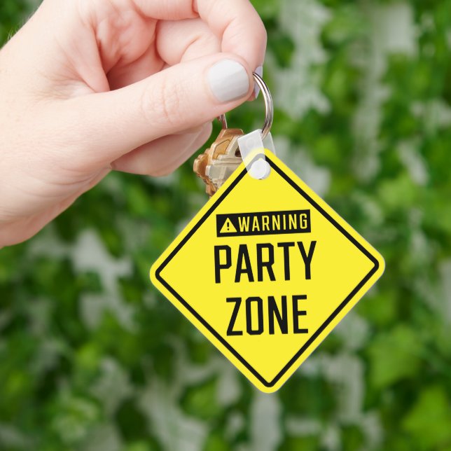 Warning Party Zone Metal Square Keychain (Hand)