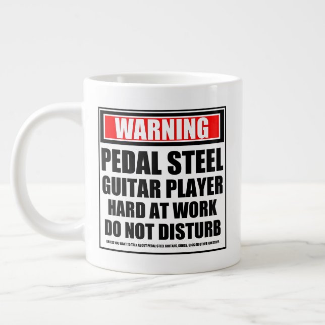 Warning Pedal Steel Guitar Player Hard At Work Large Coffee Mug (Left)