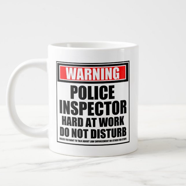 Warning Police Inspector Hard At Work Large Coffee Mug (Left)