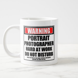 Warning Portrait Photographer Hard At Work Large Coffee Mug