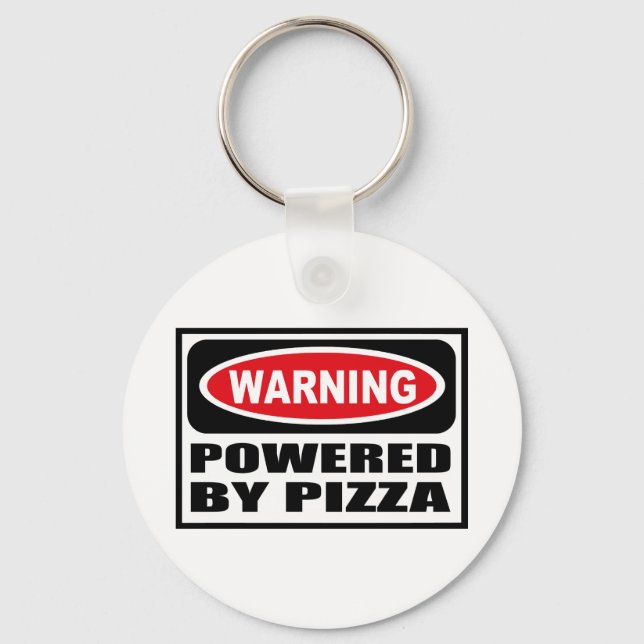 Warning POWERED BY PIZZA Key Chain (Front)