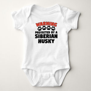 Warning Protected By A Siberian Husky Baby Bodysuit