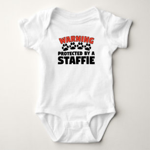 Warning Protected By A Staffie Baby Bodysuit
