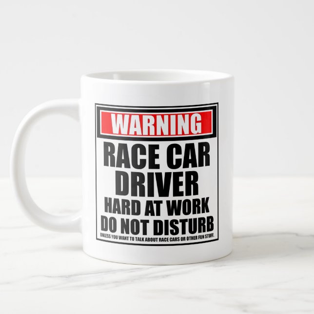 Warning Race Car Driver Hard At Work Large Coffee Mug (Left)