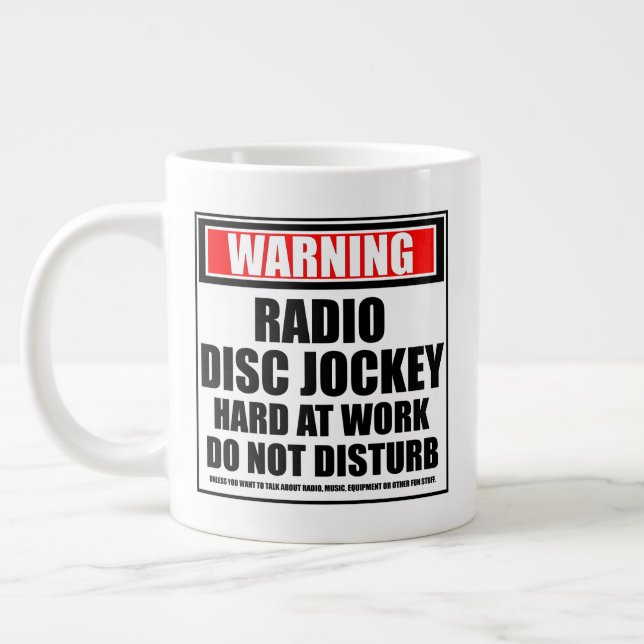 Warning Radio Disc Jockey Hard At Work Large Coffee Mug (Left)