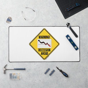 Warning! Recession Ahead Yellow Diamond Econ Sign Desk Mat
