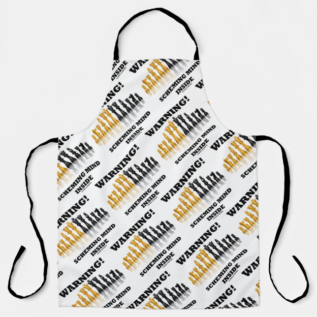Warning! Scheming Mind Inside Chess Humour Apron (Front)