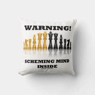 Warning! Scheming Mind Inside Chess Humour Cushion