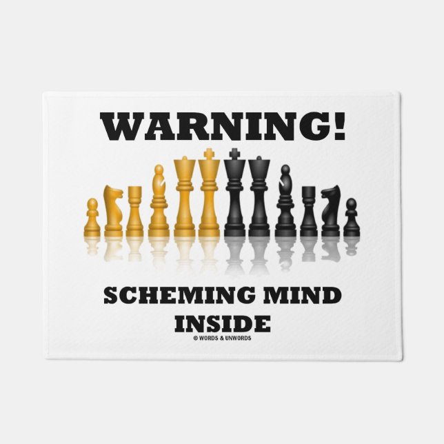 Warning! Scheming Mind Inside Chess Humour Doormat (Front)