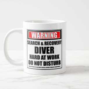 Warning Search & Recovery Diver Hard At Work Large Coffee Mug